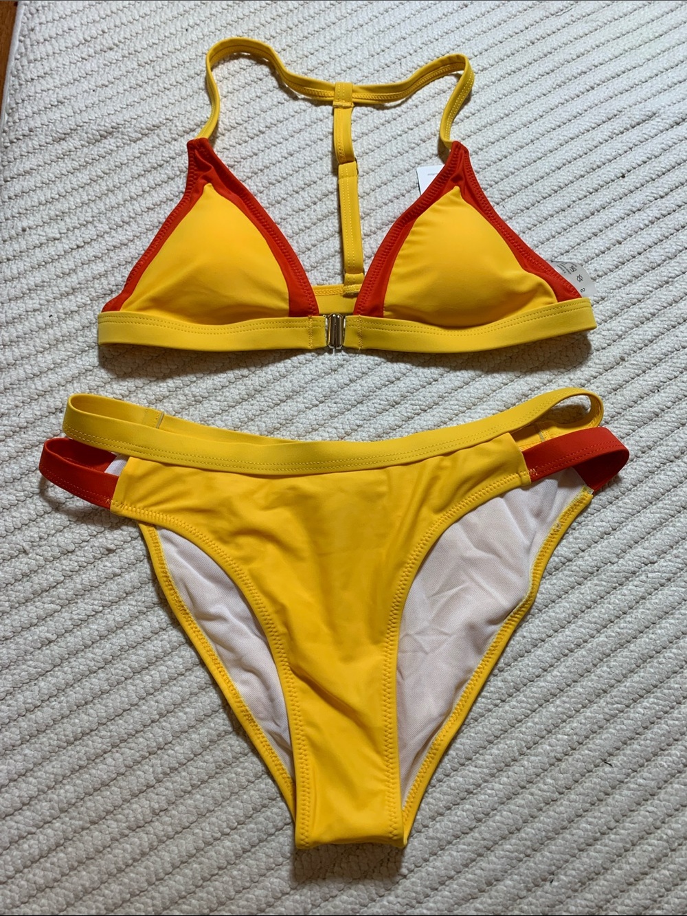 NWT Cupshe Yellow and Red Contrast Triangle Bikini, Size S